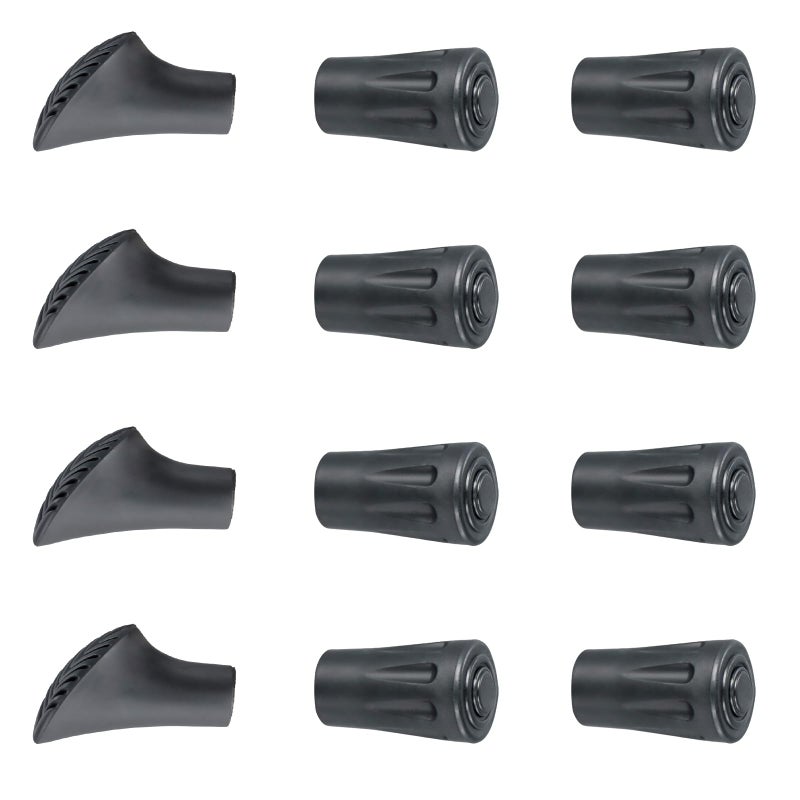 Walking Stick Rubber Ends 12 Pack for Men, Walking Pole Rubber Tips for 10-11mm Poles, Universal Walking Stick Ferrules for Pavement, Gravel, Trails, Black